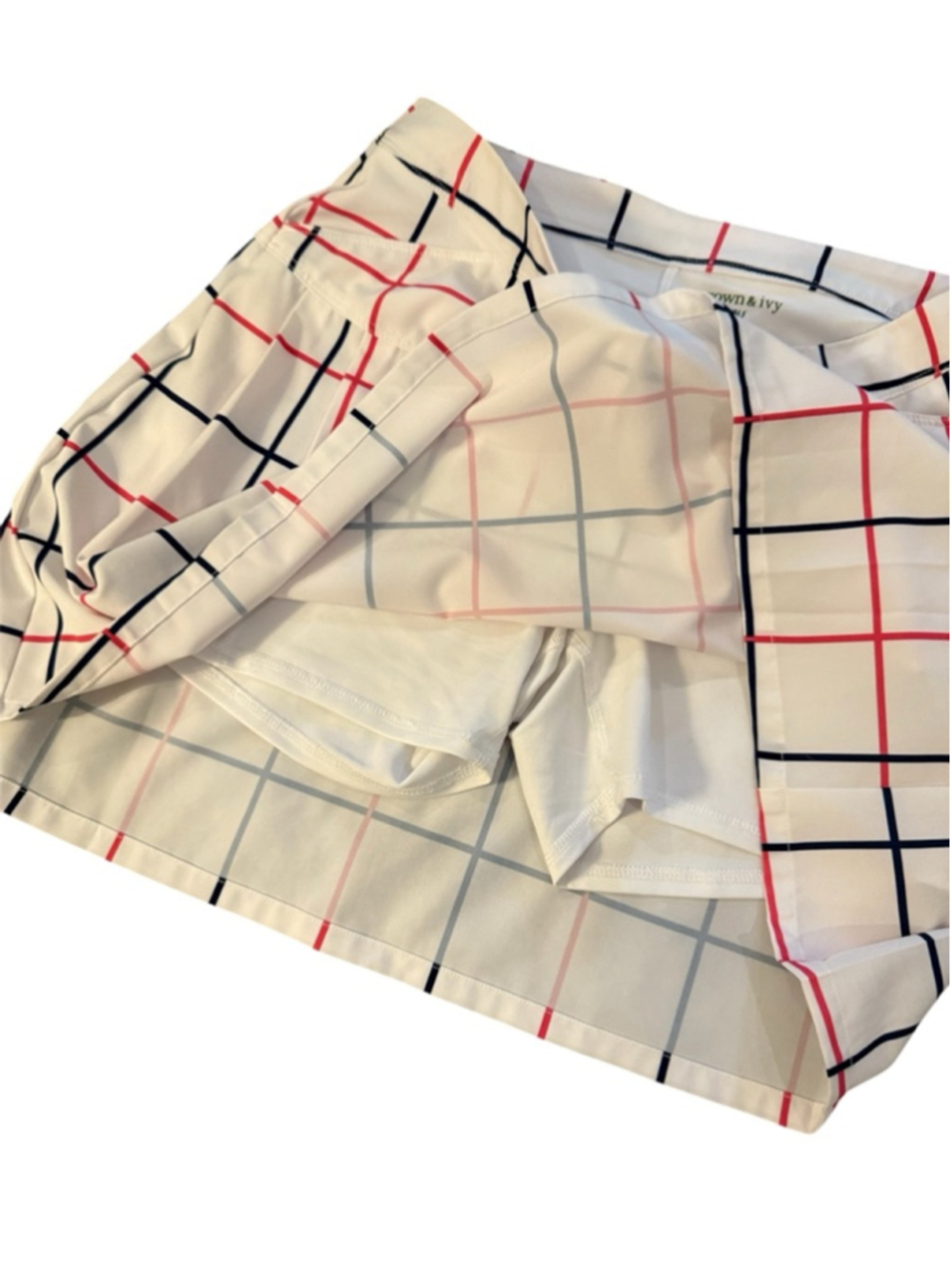 Crown & Ivy White Pink Blue Plaid Golf Mini Skirt Size 4 - Picture 4 of 5